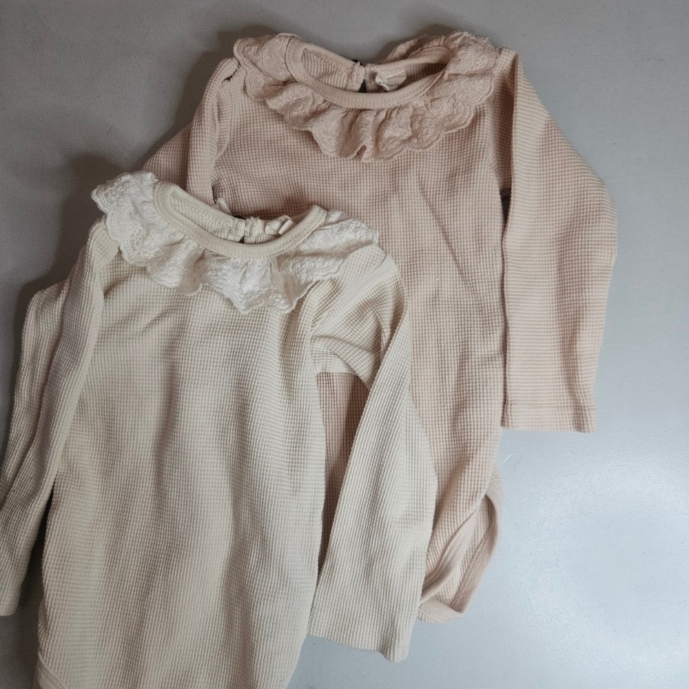 Quincy Mae Baby Organic Cotton Waffle Knit Ruffle Collar Bodysuit Set 6-12M 2pk